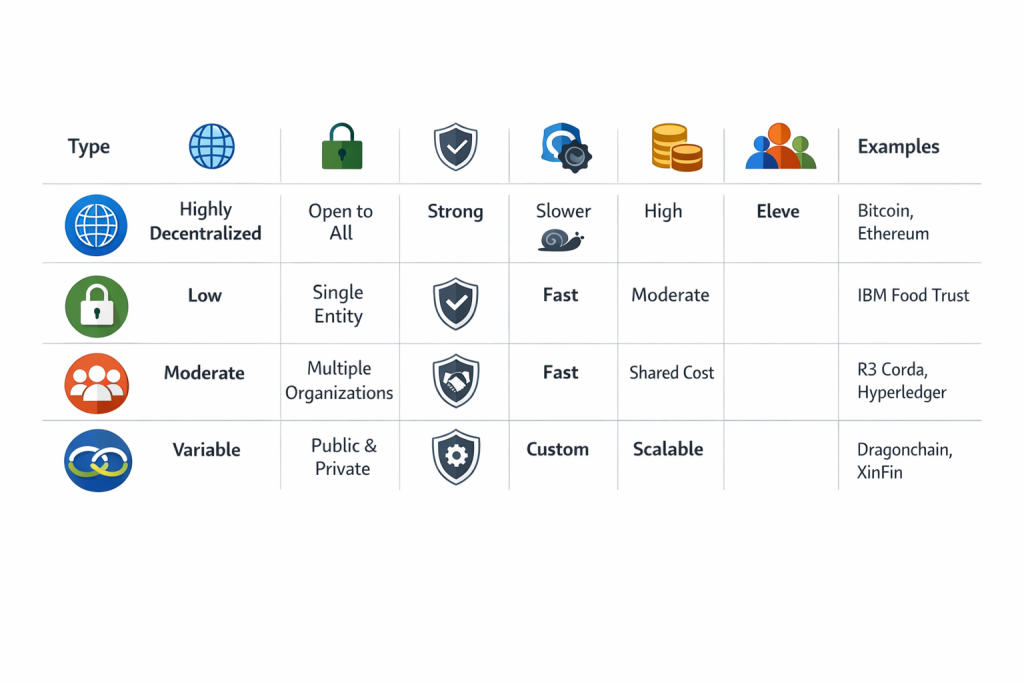 Quels sont 4 types de blockchain