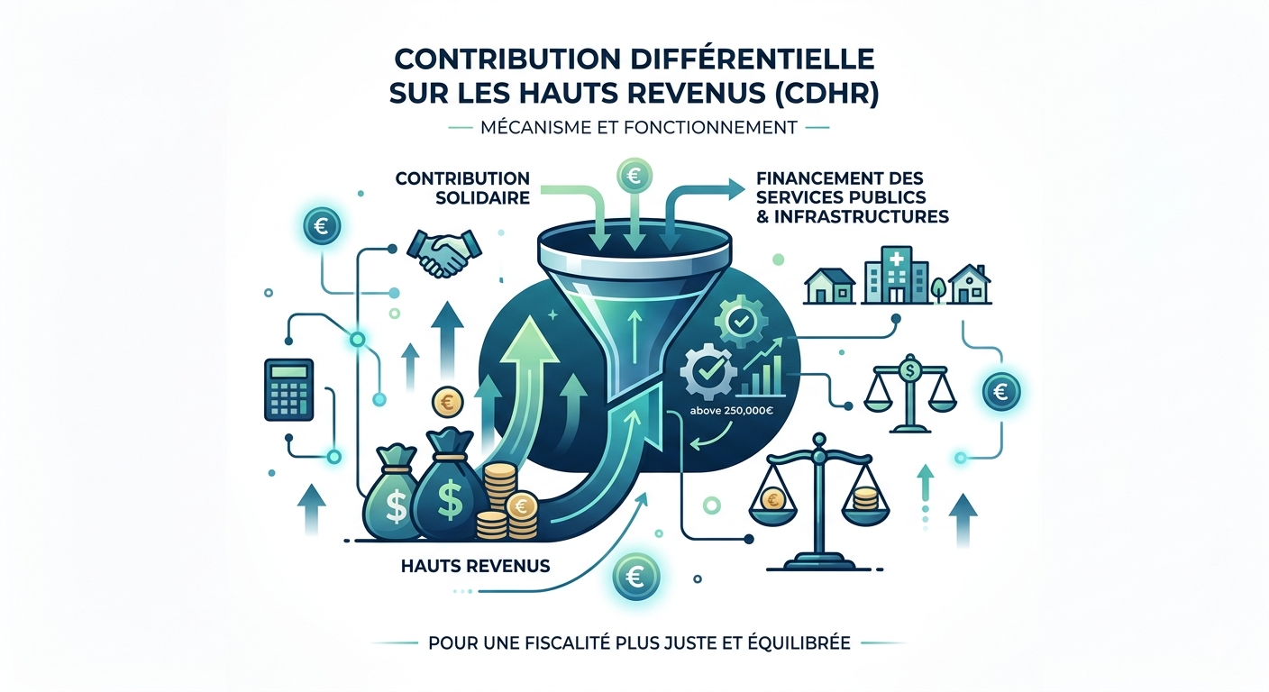 Suis-je concerné ? Les seuils et profils types Le premier critère est simple : votre Revenu Fiscal de Référence (RFR) doit dépasser : 250 000 € pour une personne seule (célibataire, divorcé, veuf) 500 000 € pour un couple (marié ou pacsé, imposition commune) Mais attention : le RFR qui sert de base à la CDHR est un RFR « retraité », c'est-à-dire corrigé de certains éléments. Les revenus soumis à prélèvement forfaitaire unique (PFU) — dividendes, intérêts, plus-values mobilières — y sont intégrés selon des règles spécifiques.
