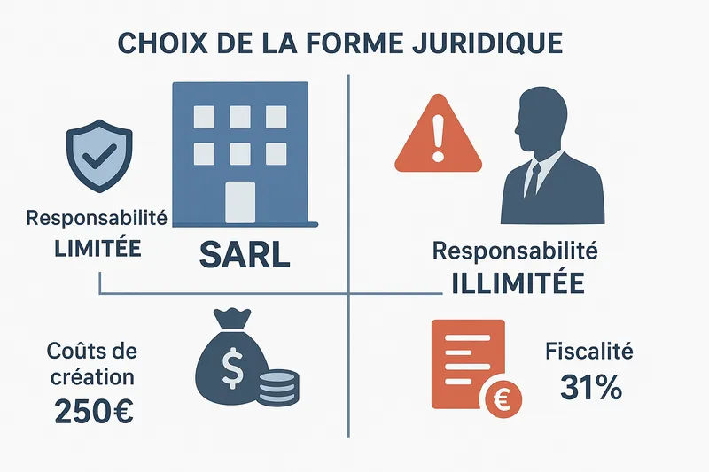 Le choix de la forme juridique détermine la responsabilité, les coûts de création, la fiscalité et l