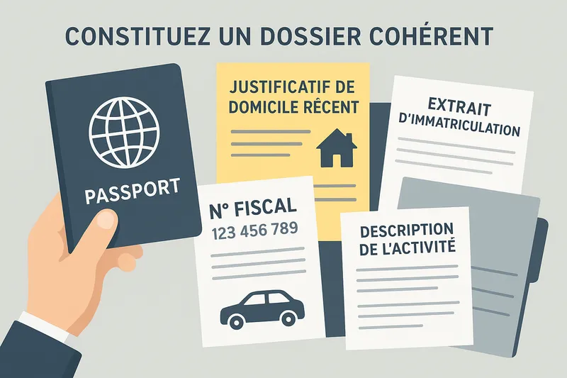 Constituez un dossier cohérent avec un passeport valide, un justificatif d’adresse, un numéro fiscal et les documents d’activité